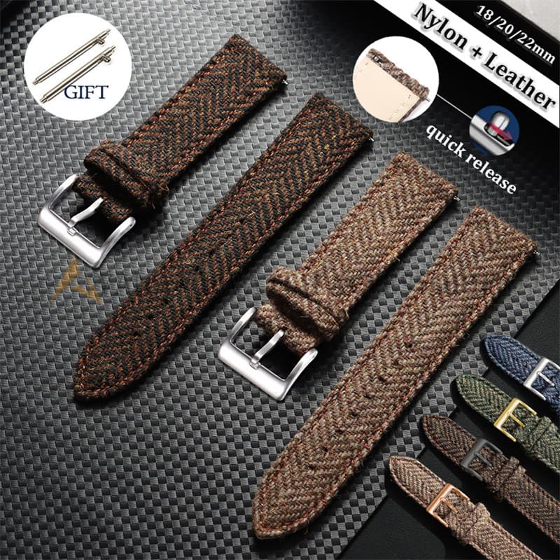 Pulseira De Relógio De Couro Genuíno De Nylon Vintage 18mm 20mm 22mm Liberação Rápida Masculina E Feminina Cinto Univers
