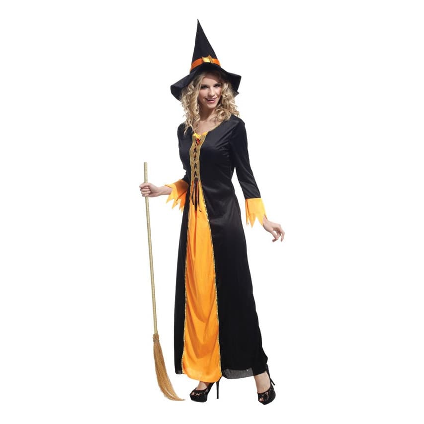Fantasia Bruxa Laranja Juvenil adulto Halloween Com Chapéu