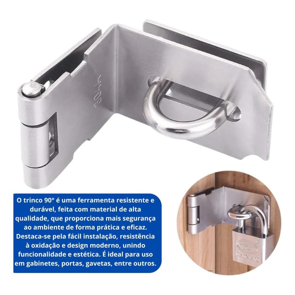 Fechadura Trinco Dobradiça Porta Cadeado 90° Aço Inox