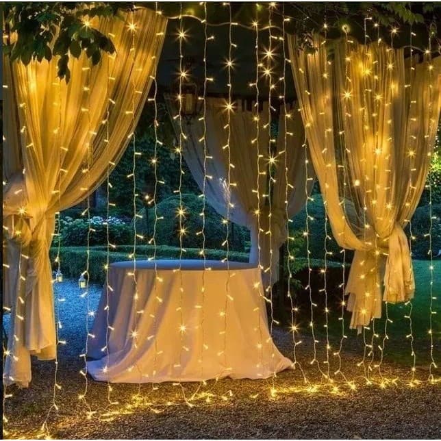 Cortina de Luz de LED 6m com 320 Luzes Brancas Quentes