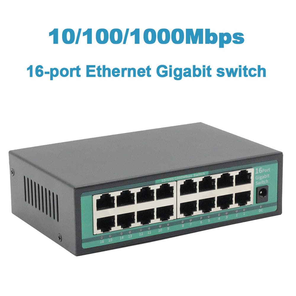 Metal Case 16 Port Gigabit Switch 10/100/1000Mbps for Camera Networking
