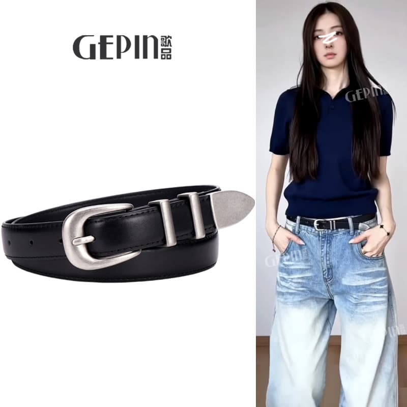 Couro genuíno genuíno pino fivela fina cinto estreito das mulheres dos homens combinando Jeans na moda nicho Design sent