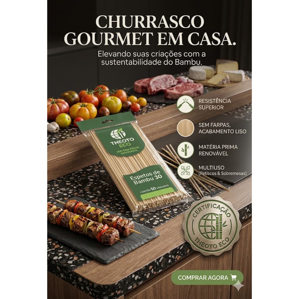 Kit 250/500/750/1000 Palitos Espeto Bambu 30cm P/ Churrasco Buffet Eventos Restaurante