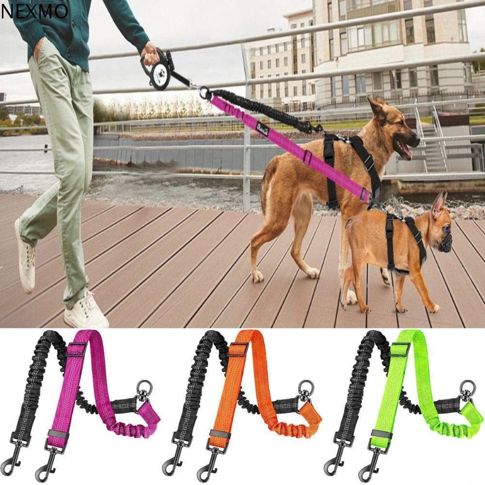 Trela Dupla Para Cães NEXMO , Alça Ajustável 360 ° Giratória Dois , De Tração Com Absorção De Choque