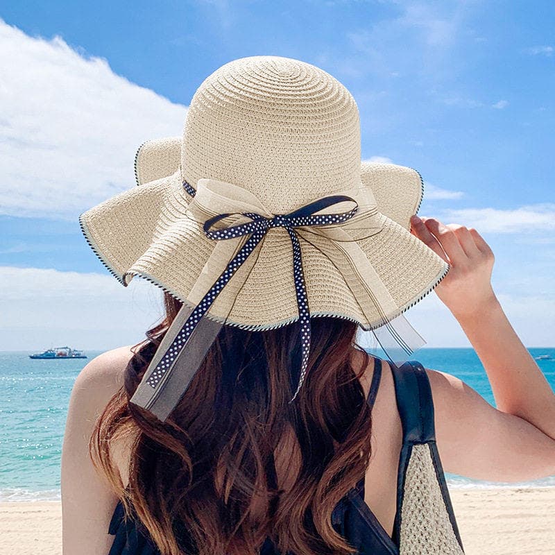 2026 novo estilo chapéu de palha de ráfia chapéu de sol moda legal chapéu feminino beira-mar arco verão aba grande prote
