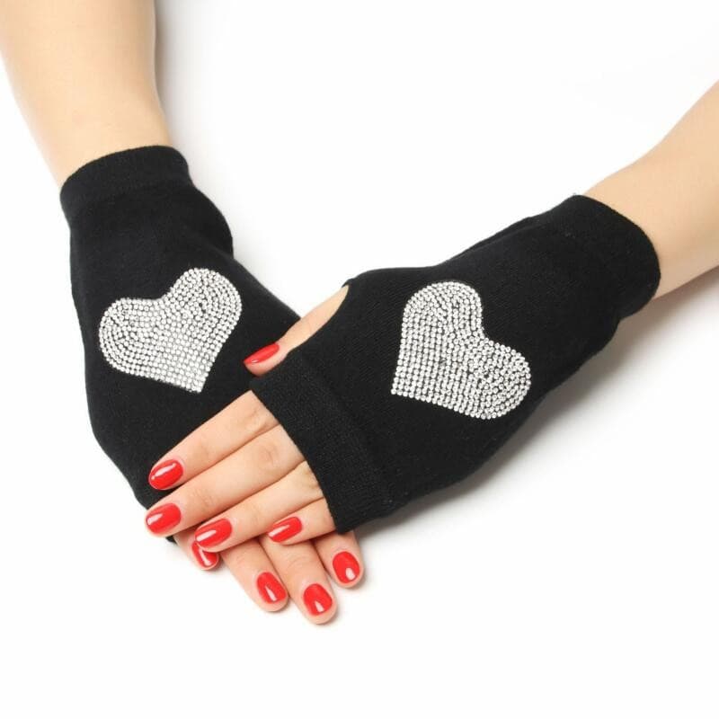 1 Par Strass Luvas Sem Dedos Bonito Dos Desenhos Animados Animais Padrão Feminino Preto Malha Meio Dedo Gótico Quente In