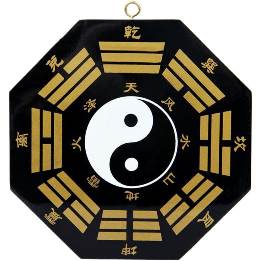 Estátua Decorativa para Casa e Escritório para Sucesso e Fortuna, Espelho Bagua de Madeira de Pêssego Pintado à Mão, Esp