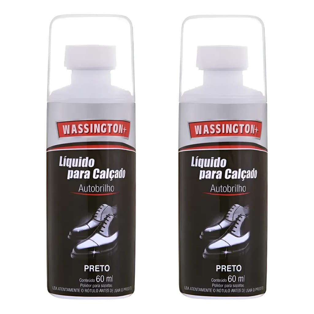 Kit 2 Polidor Liquido Para Sapato Preto 60 Ml Wassington