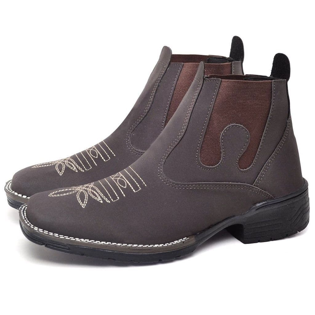 Bota Chelsea Country Masculina Bordada em Couro Sintético – Conforto, Estilo e Resistência