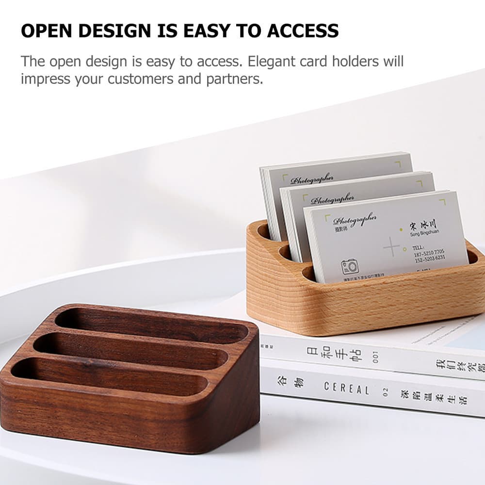 Wooden Business Card Display Stand for Office Desk with Slot Holder