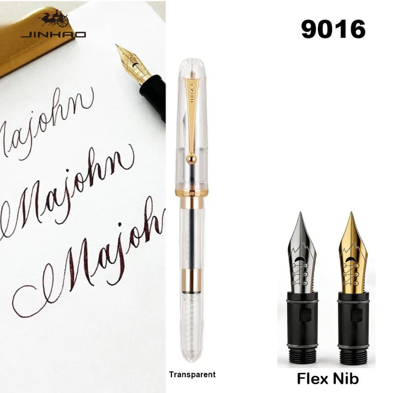 Jinhao 9016 Caneta Tinteiro Acrílica Transparente , Canetas De Luxo Com Majohn Flex Nib , Escrita , Material Escolar De