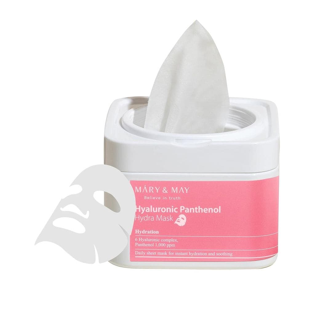 Máscara Hidratante Mary&May Hyaluronic Panthenol Hydra (30 Unidades) – Caixa Diária com 6 Tipos de Ácido Hialurônico, Má