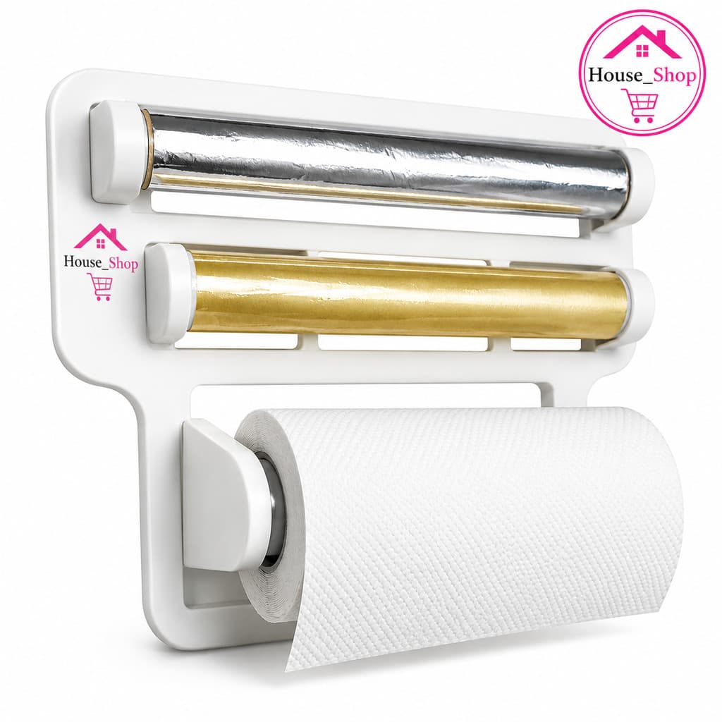 Porta Papel Toalha Triplo Suporte Branco Rolos Para Cozinha 4 em 1