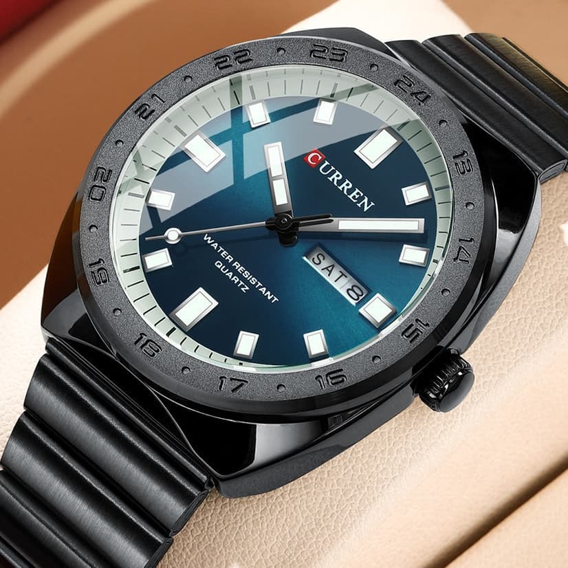 Relógio Masculino CURREN Original em Aço Inoxidável com Calendário Luminoso, Mostrador Único, Estilo Fashion, para Negóc