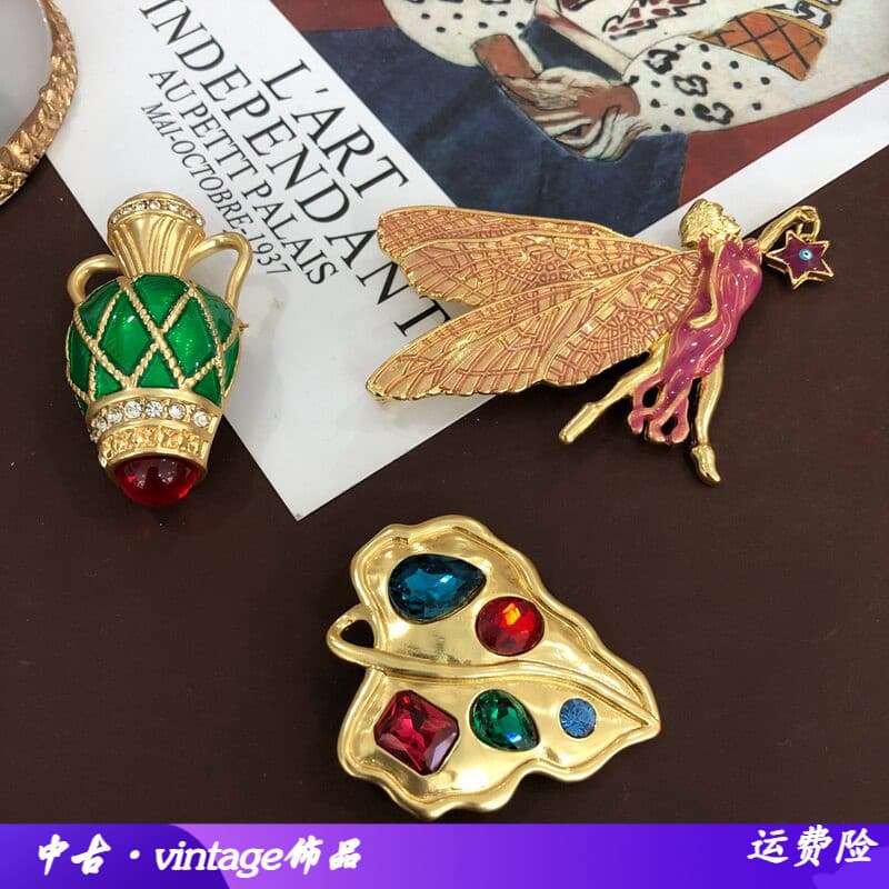 Broche de nicho de luxo com luz francesa, chapeamento de ouro Real, esmalte colorido, strass, folha de diamante, fada, p
