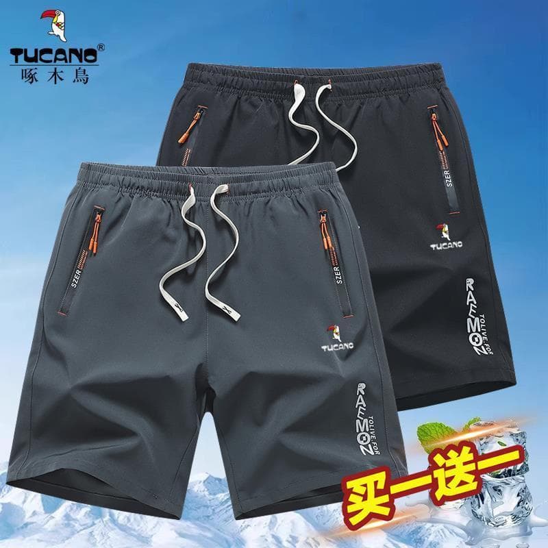 Woodpecker verão Shorts de seda gelo masculino solto na moda de secagem rápida fina calças de cinco pontos Street Wear j