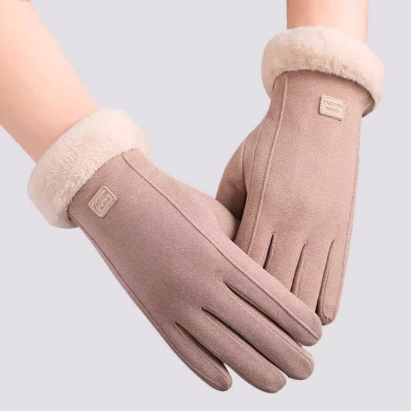Luvas de Inverno Femininas em Cashmere, Quentes, de Couro, com Veludo Duplo Espesso e Função Touch Screen 6YSM