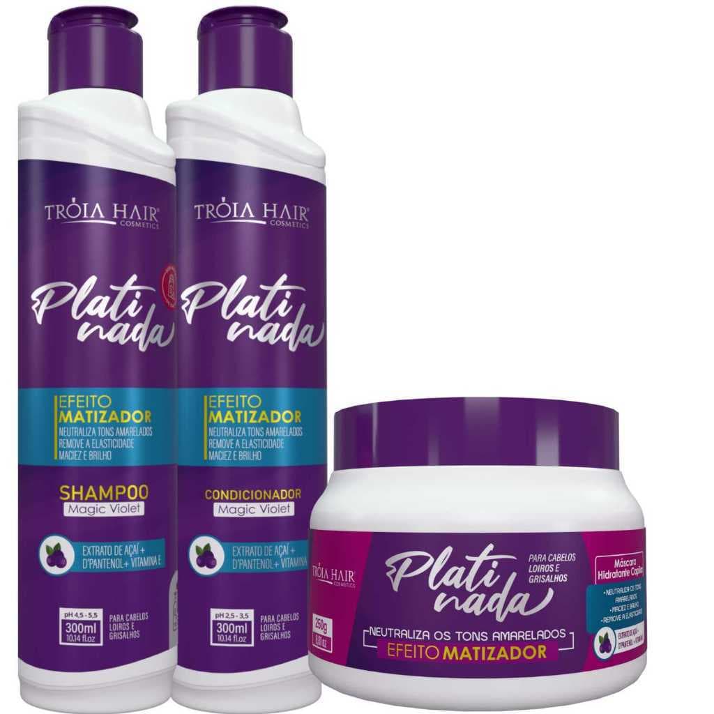 Kit Platinada para Cabelos Loiros, Iluminados, Grisalhos  Troia Hair 850ml