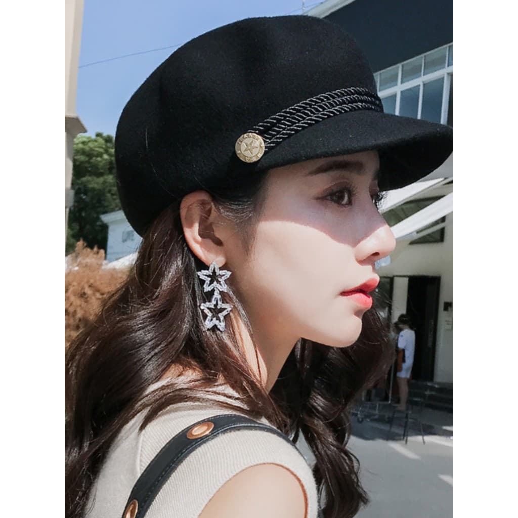 Boina feminina Retro britânico octogonal chapéu outono inverno novo estilo versão coreana na moda All-Match Casual lã pi