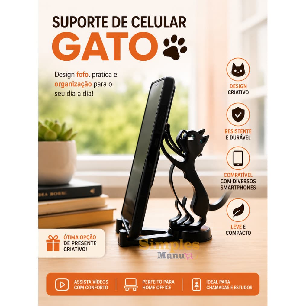 Suporte de Celular Gatinho | Fofo e Funcional | Criativo | Organize com Estilo | Presente Perfeito