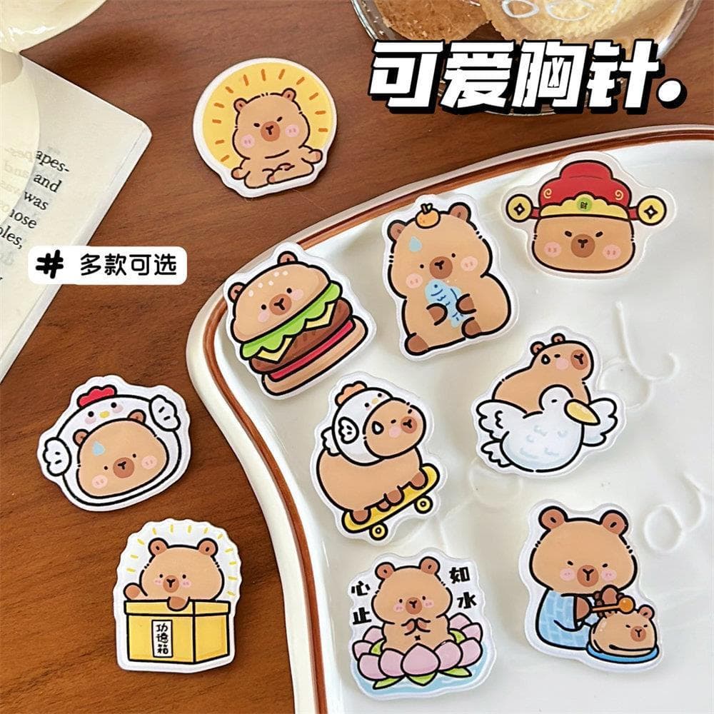 Tengyi Original bonito dos desenhos animados capivara acrílico broche menina saco roupas decoração pino distintivo