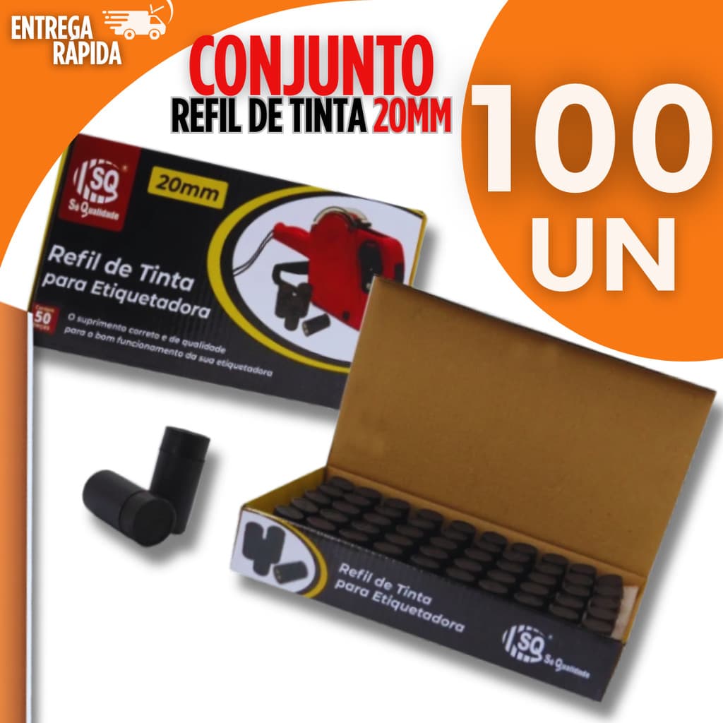 Kit 100 Refil De Tinta Para Etiquetadora Tinteiro Rolete 20mm Precificadora De Preço Manual Universal