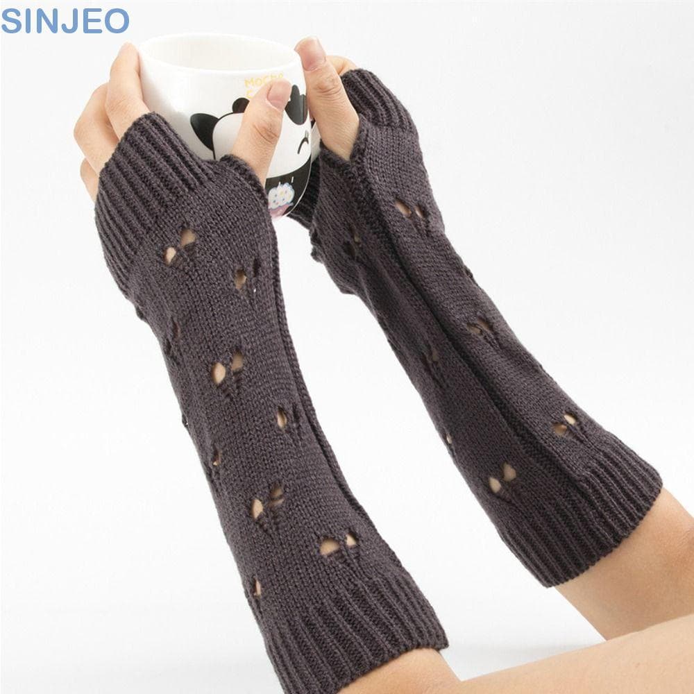 Luvas Sem Dedos Tricotadas Com Coração SINJEO , Pulseira Elástica Oca Soltas , À Prova De Vento
