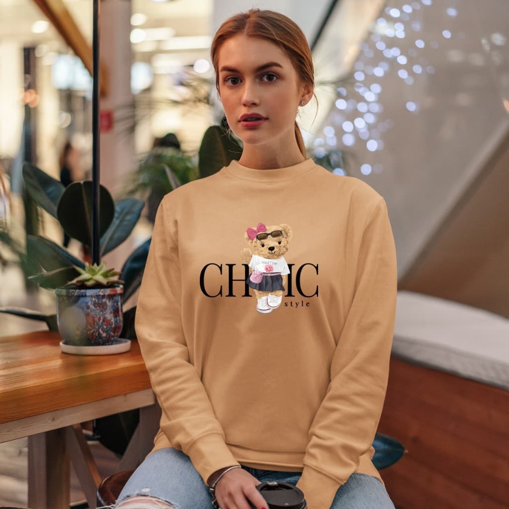 Blusa Moletom Sueter Gola Redonda Confortavel Ursinho Chic