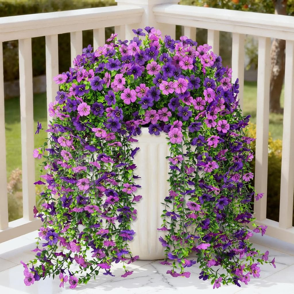 Bassion 4 Peças de Flores Artificiais Pendentes para Exteriores, Flores Falsas Realistas, Plantas de Seda Falsas Resiste
