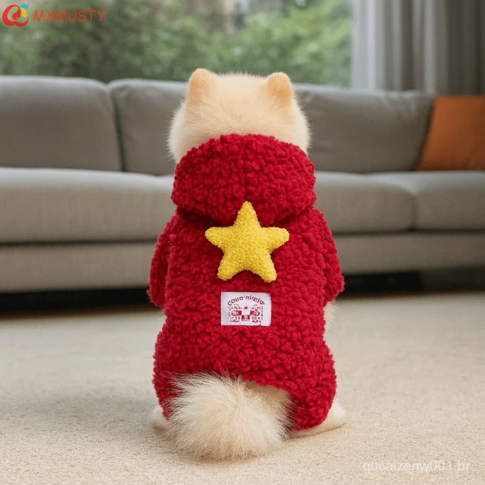 MXMUSTYZA Roupas De Estrela Para Cachorro , Fantasia De Macacão De Lã Quente De Quatro Patas , Moletom Com Capuz Grosso