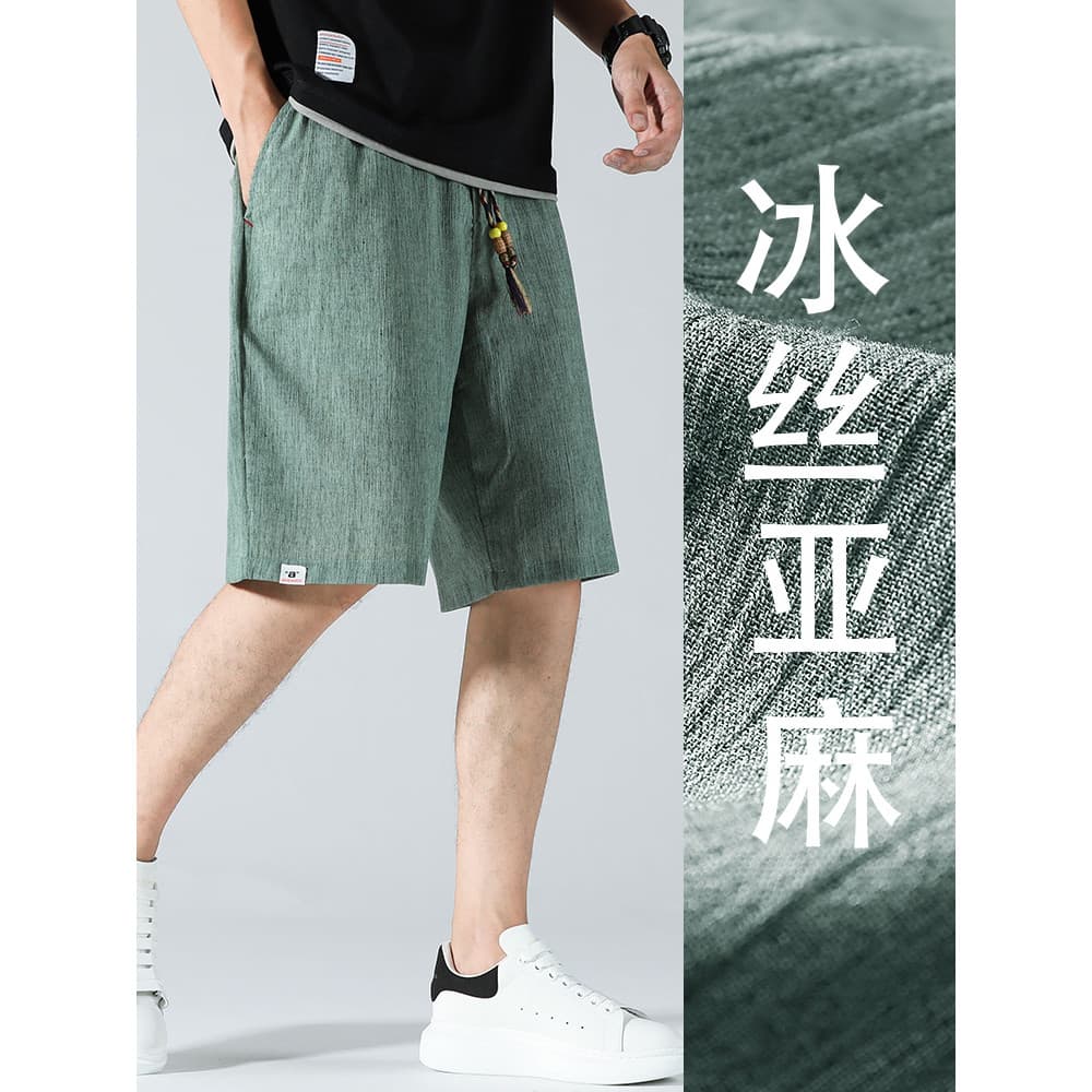 Calças de linho de seda gelo calções casuais masculinos de cinco pontos 2026 verão estilo fino Street Wear 5 pontos solt