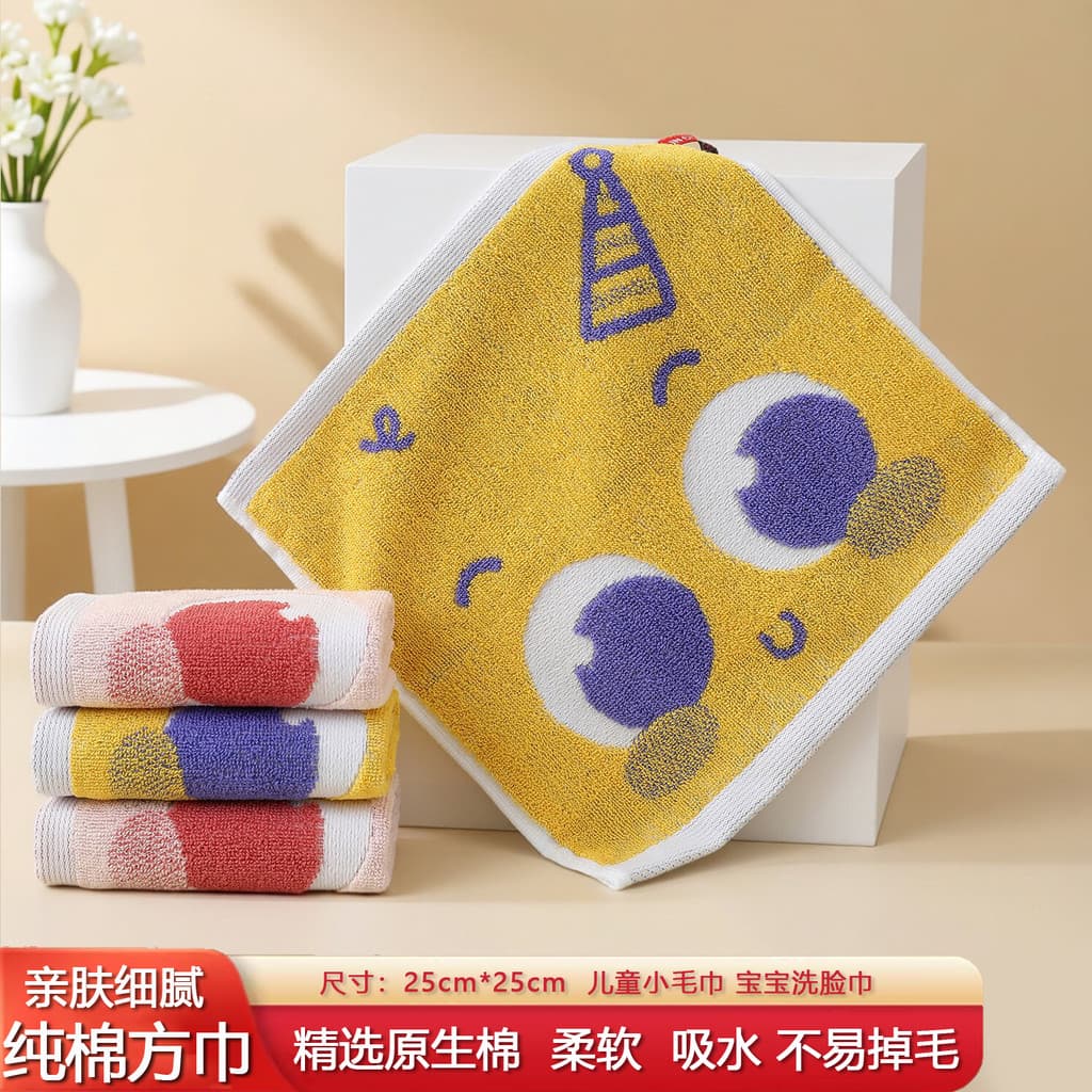 Toalha de algodão puro para jardim de infância, cor sólida, toalha quadrada para bebê com cordão, absorvente de água mac