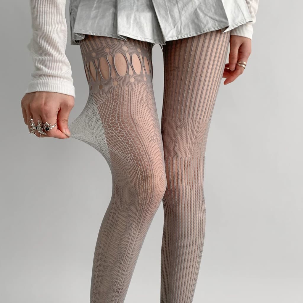 Meias de renda cinza estilo americano oco meias arrastão estilo ab meia-calça feminina primavera outono estilo fino seda