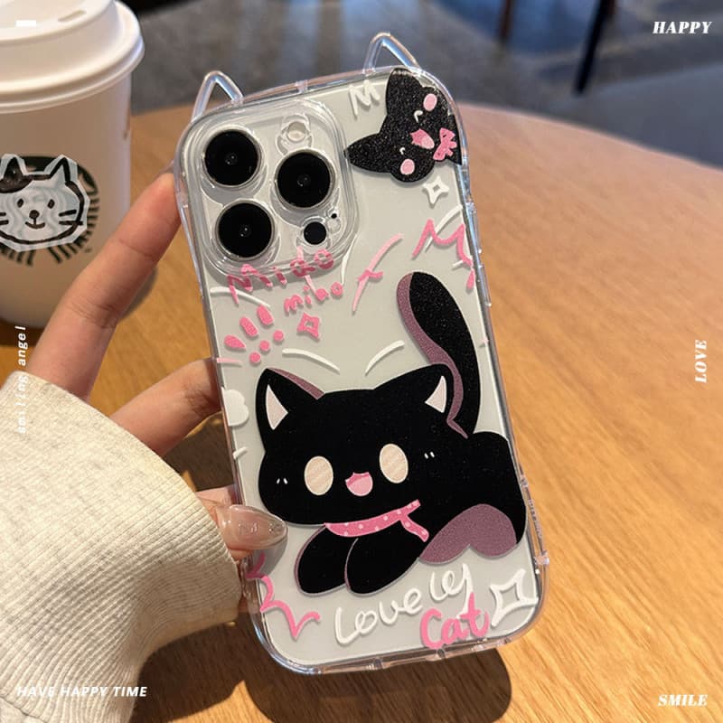 Capa de Telefone Transparente com Desenho de Gatinho Fofo