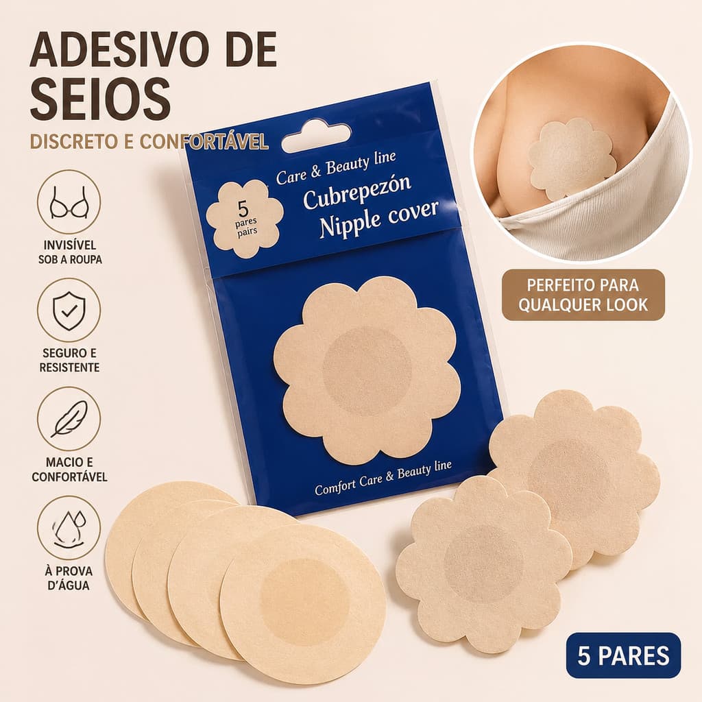 kit Até 100 Tapa-Seios Invisível Adesivo Protetor com 7,5cm de Diâmetro para Tampar Mamilos/Aureola/5PARES