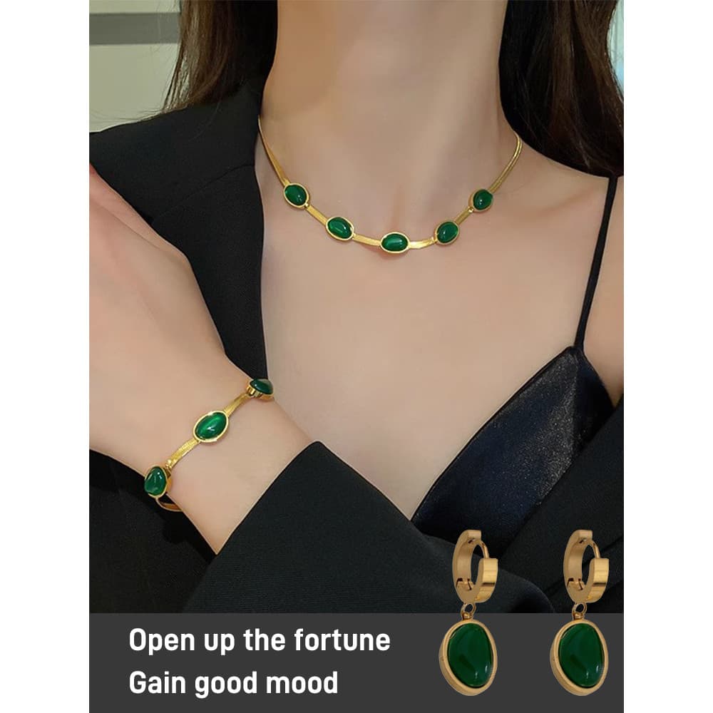 Colar Esmeralda Feminino Brincos Pulseira Luxo Elegante Presente Joias
