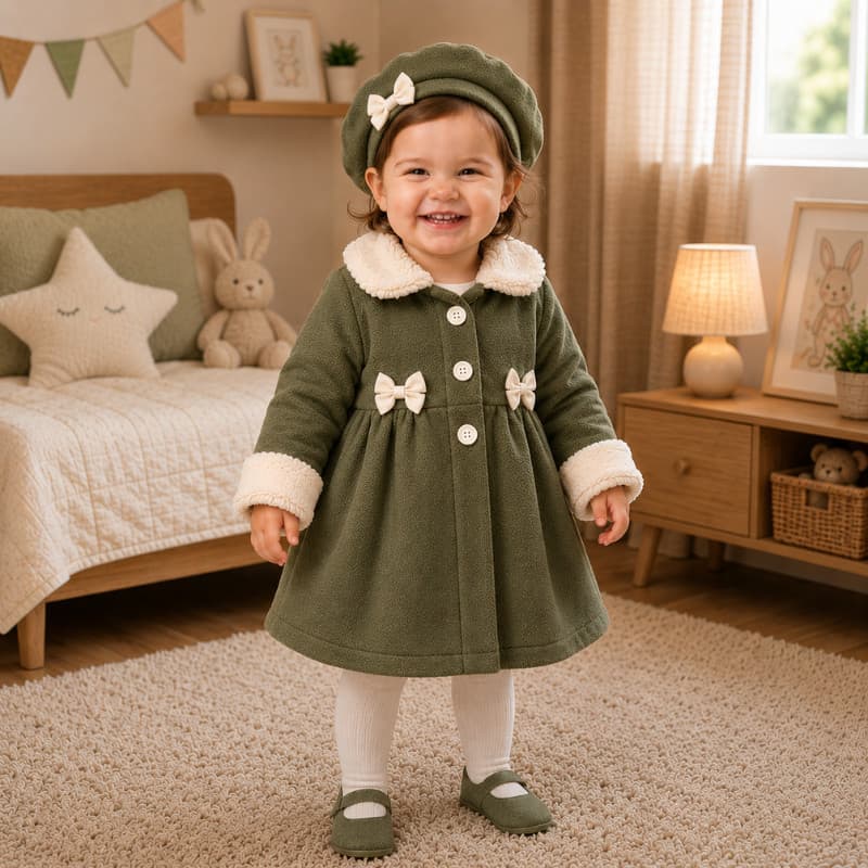 Conjunto Sobretudo Infantil Soft com Boina Menina Roupa de Inverno