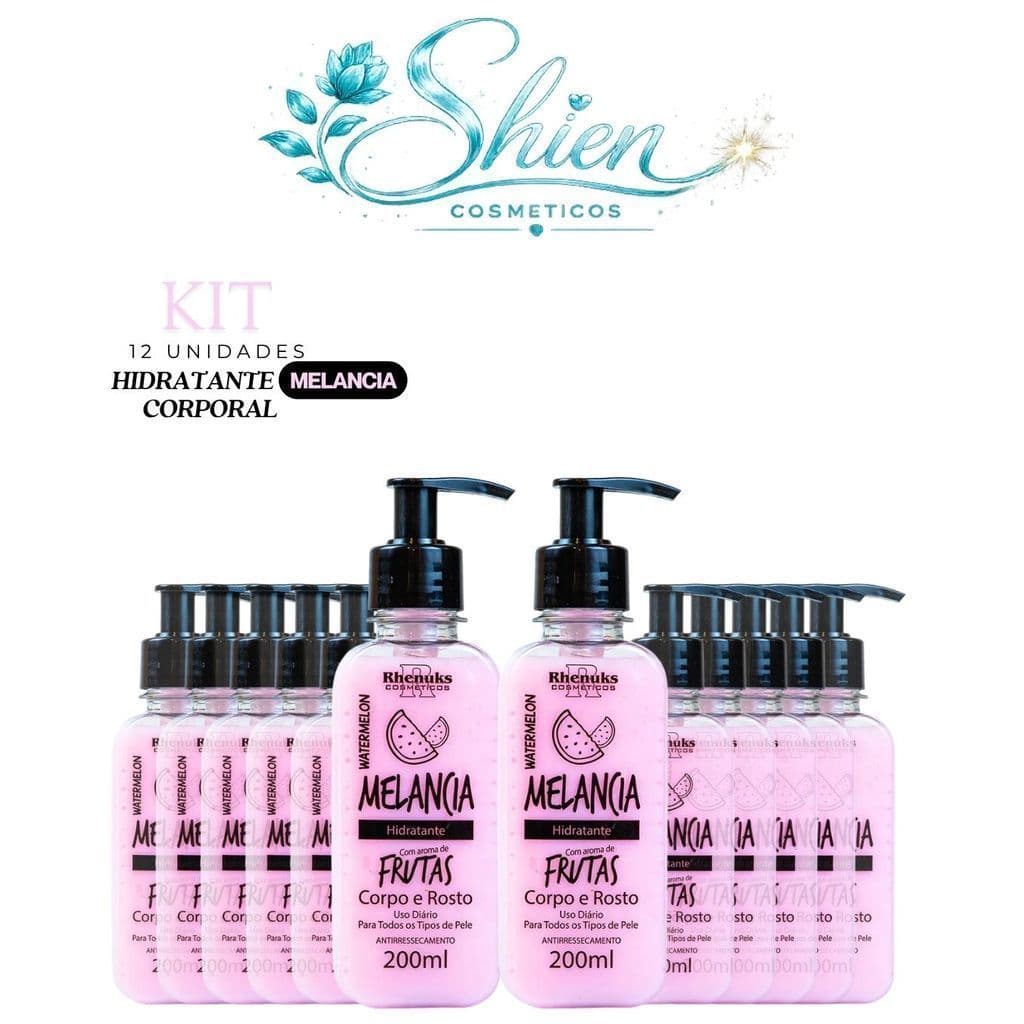 Kit 12 Hidratante Corporal Corpo e Rosto Melancia 200ml Rhenuks (Afilhado)