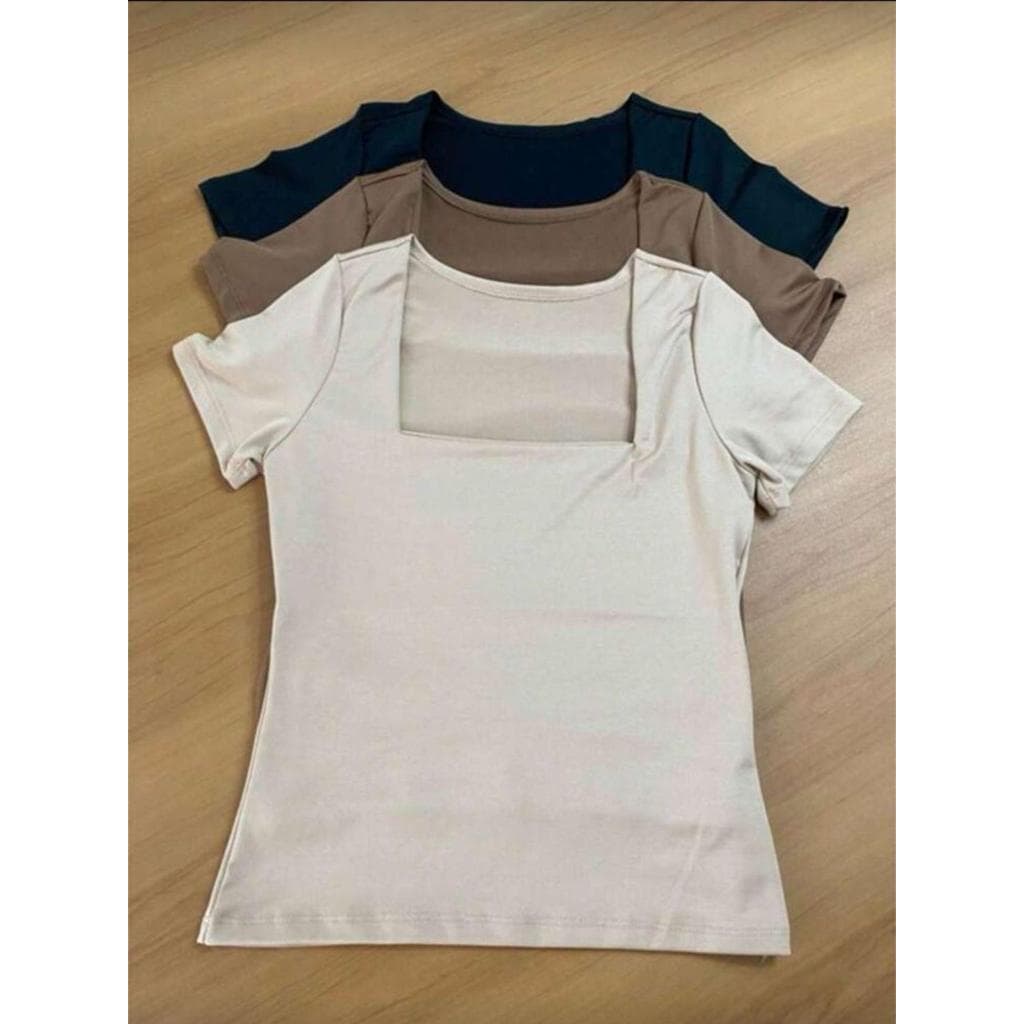 KIT 3 Blusa Suplex Feminina Decote Quadrado Básica Premium Elegante T-shirt Casual Segunda Pele