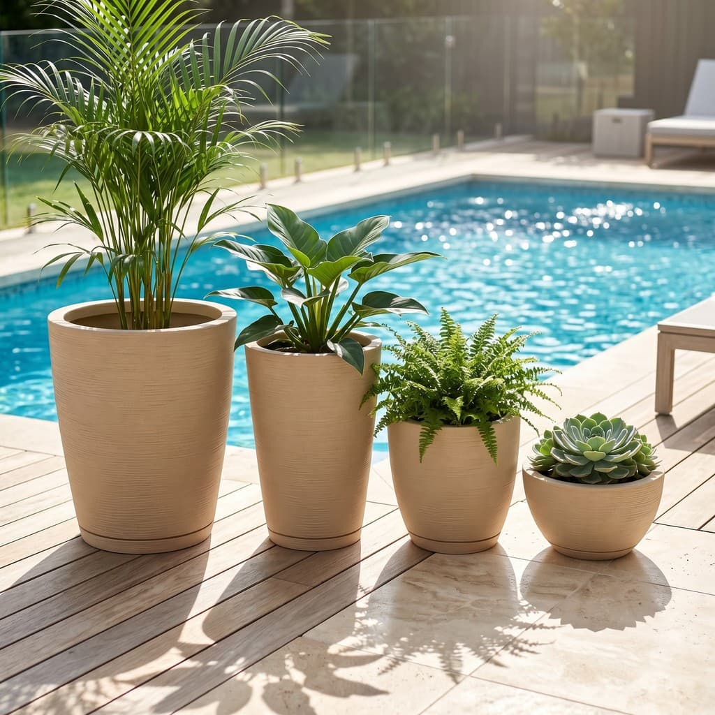 Kit 4 Vasos para Plantas Decorativo Escovados Texturizados Polietileno Moderno Luxo Jardim com Prato
