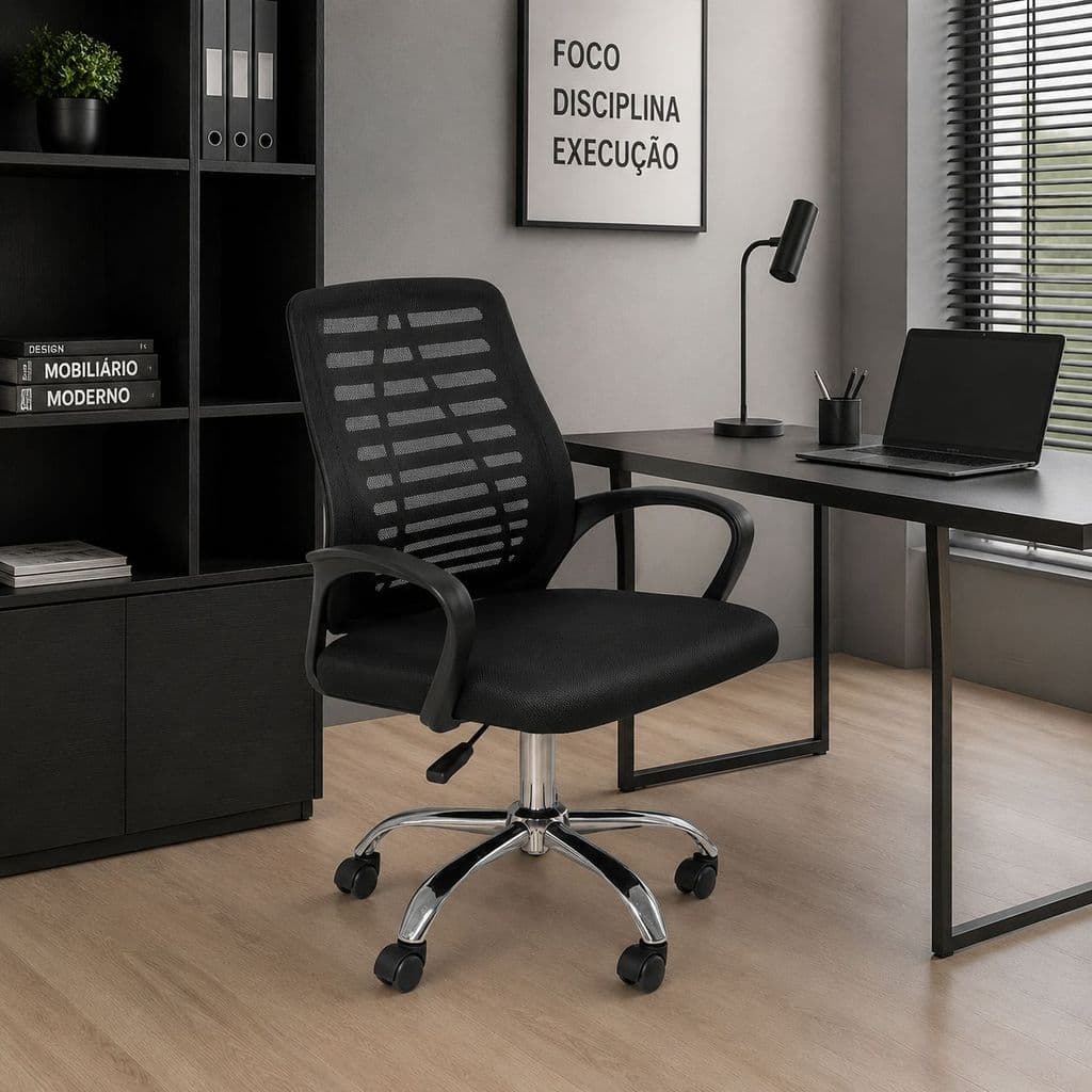 Kit 2 Cadeiras de Escritório Diretor Tela Mesh Cádis Preto Cadeira Diretor