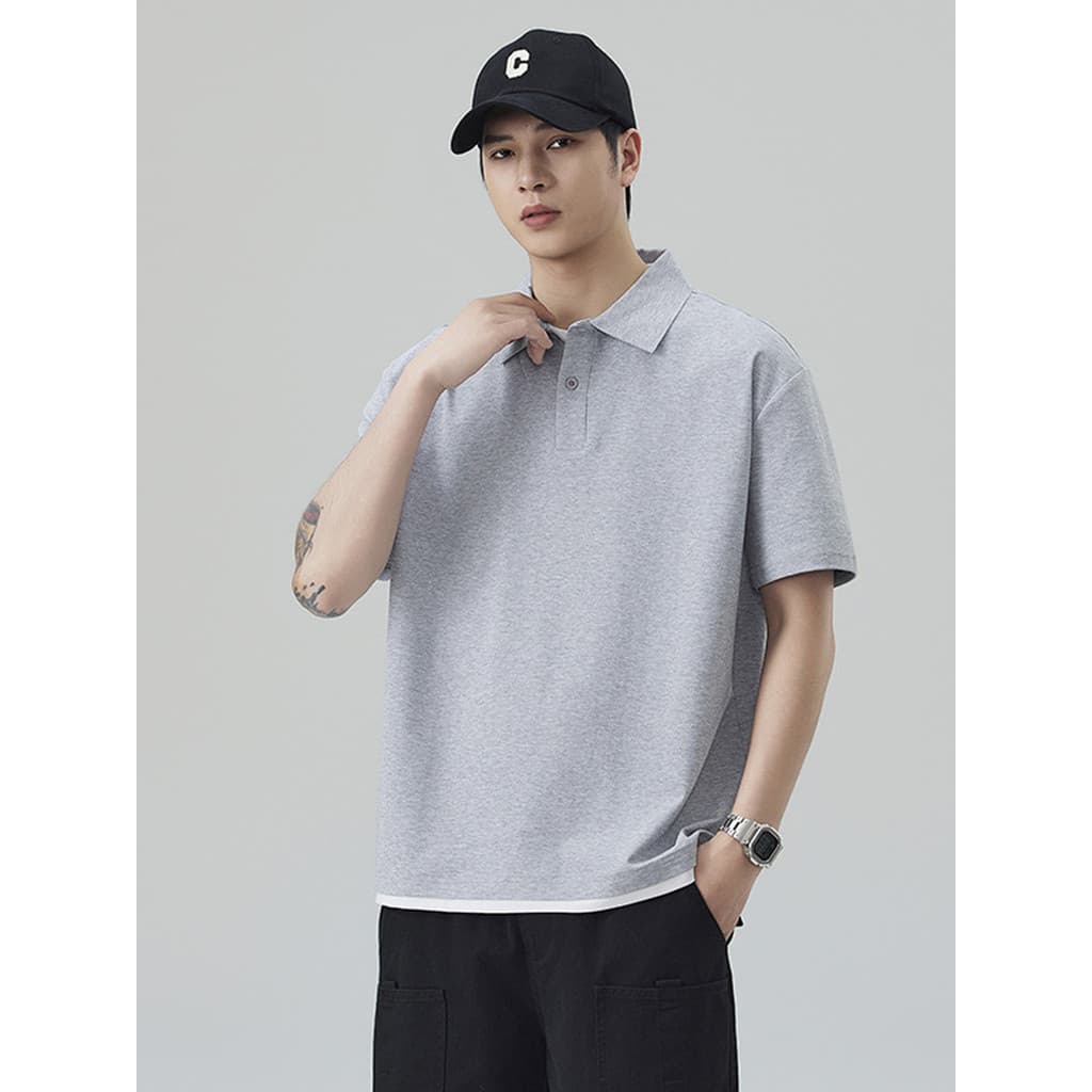 Verão novo estilo lapela camiseta de manga curta das mulheres dos homens simples camisa POLO falso de duas peças na moda
