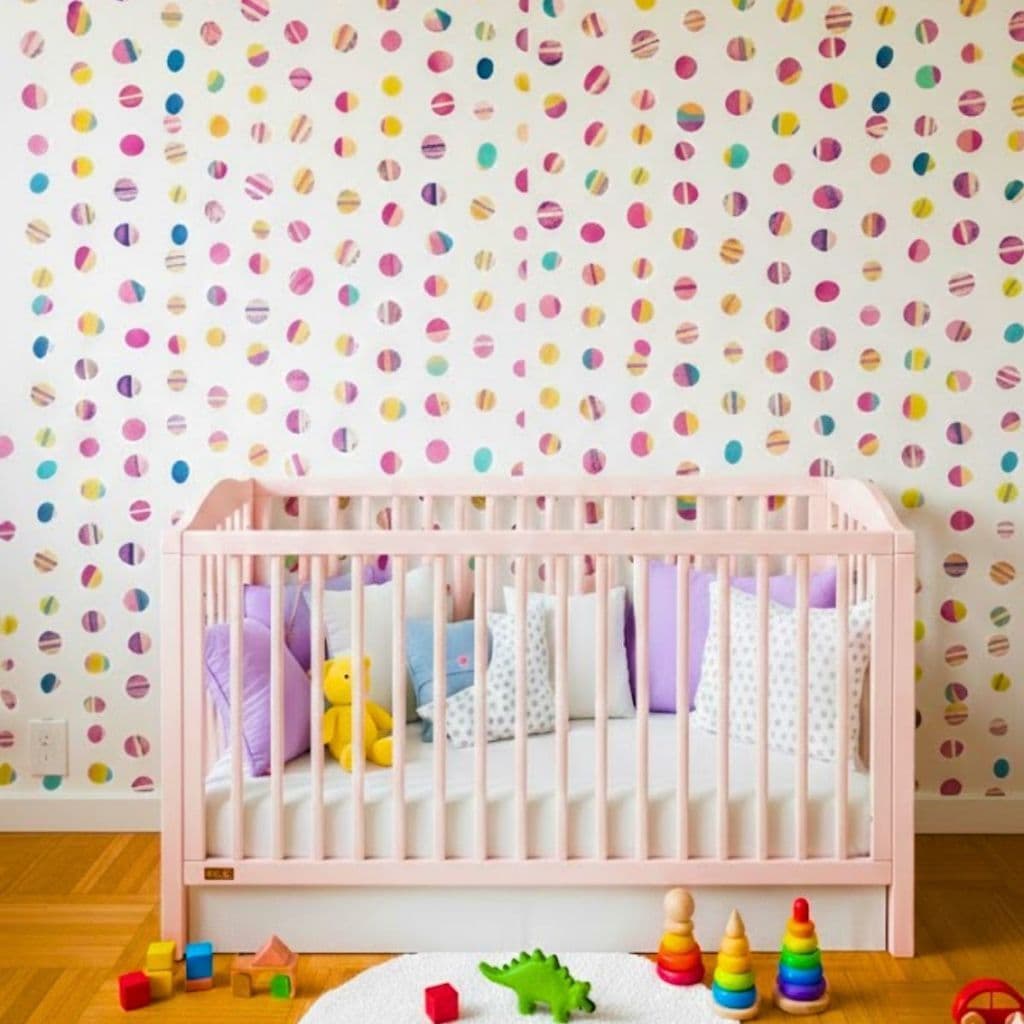 Papel de Parede Importado Estampa Bolinhas Coloridas Vinílico Lavável 5MX45CM Infantil
