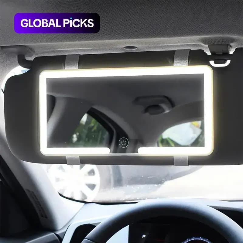Espelho LED para Quebra-Sol de Carro, Luz LED, Espelho Interno de Carro com Controle por Toque e Intensidade Regulável,