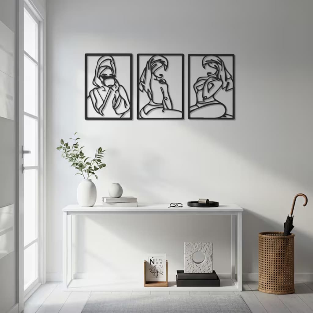 Quadro Decorativo Triplo Feminino Minimalista em MDF – Sala ou Quarto