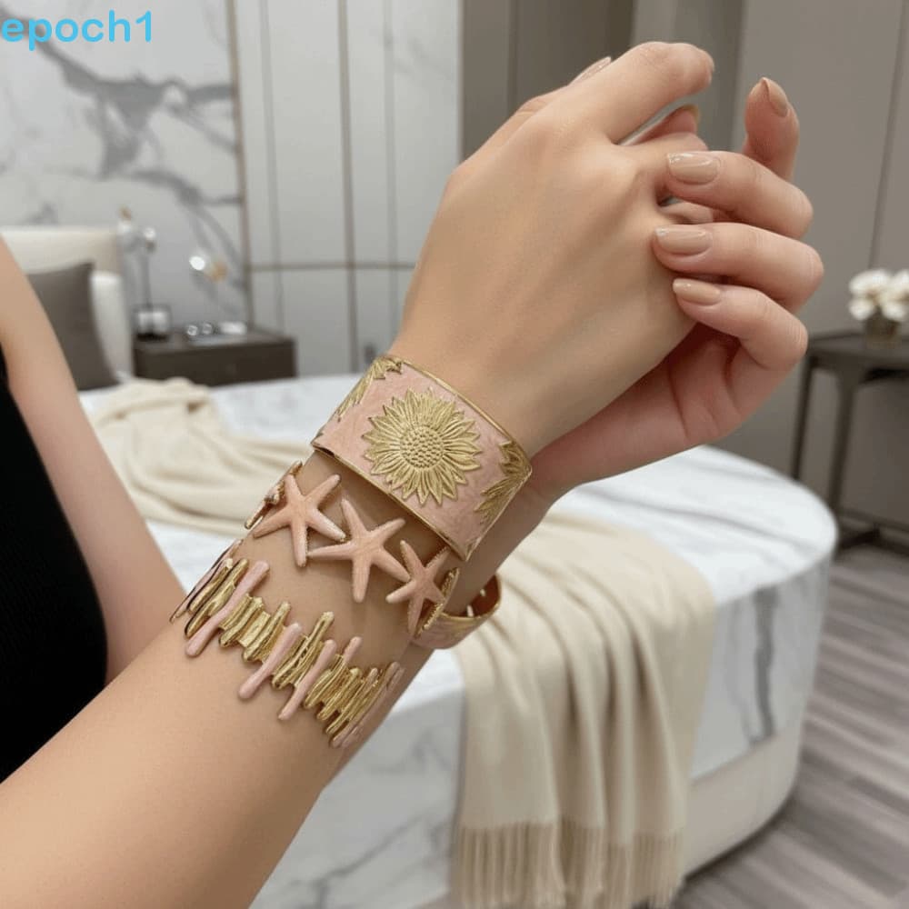 Pulseira Larga De Esmalte Rosa EPOCH1 , De Oceano Estrela Do Mar De Polimento Semelhante A Espelho Resistente Manchas