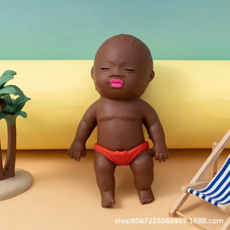 Natasha pequena boneca preta descompressão boneca preta Spoof adereços complicados palma borracha descompressão ferramen