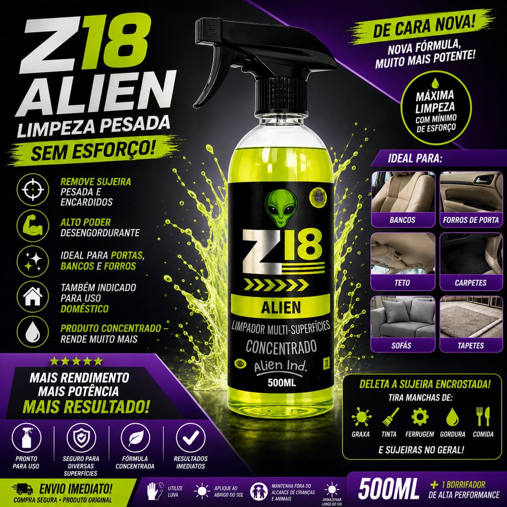 Limpador Multiuso Z18 Concentrado Alien Ind Tira Manchas Limpa Tudo 500Ml com Borrifador