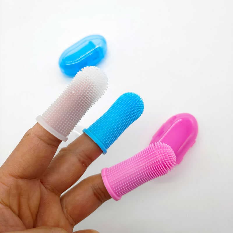 Silicone macio Pet cão gato escova de dentes dedo berços 360 graus limpeza dentes remover cálculo caixa armazenamento li