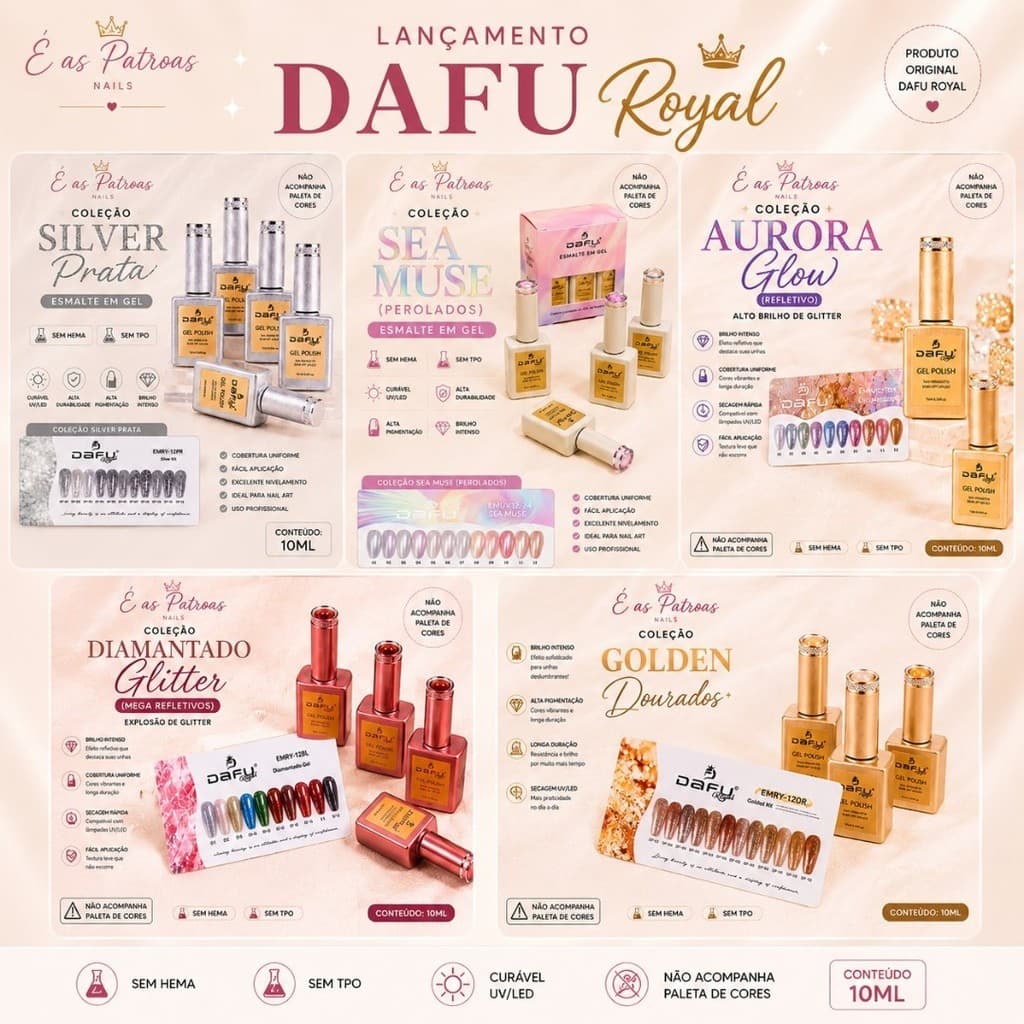 Esmalte em Gel DAFU Royal 10ml Sem HEMA Sem TPO UV LED Alta Pigmentação